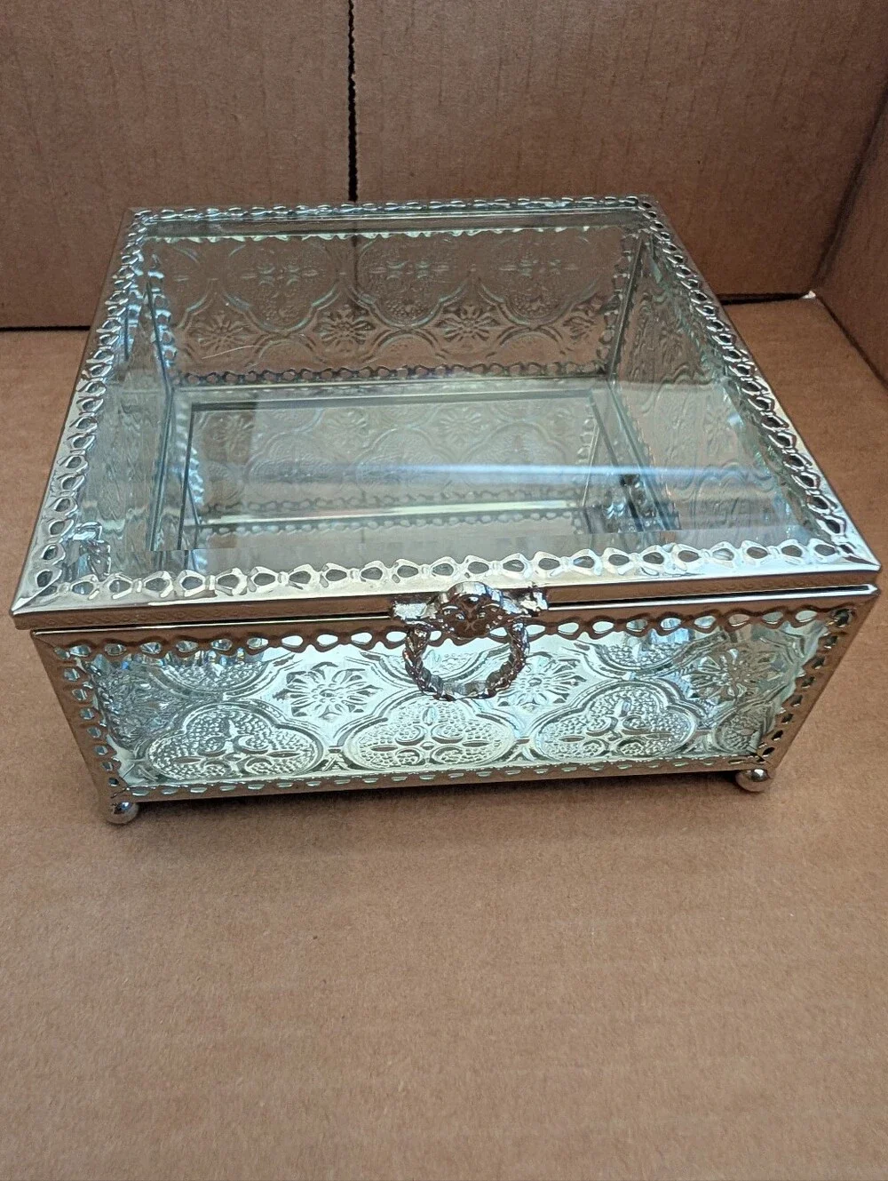 Decorative Silver Glass Jewelry Box - Elegant Mirrored Storage